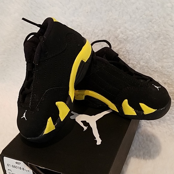 black and yellow toddler jordans